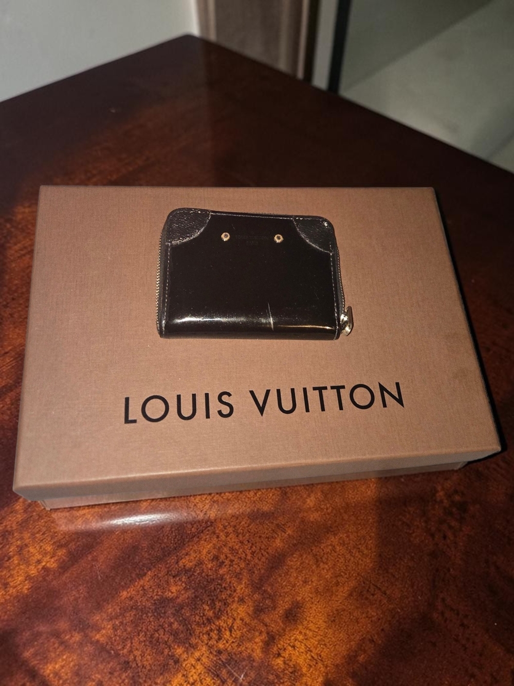 Louis Vuitton Small Black Patent Leather Zip Wallet With COA